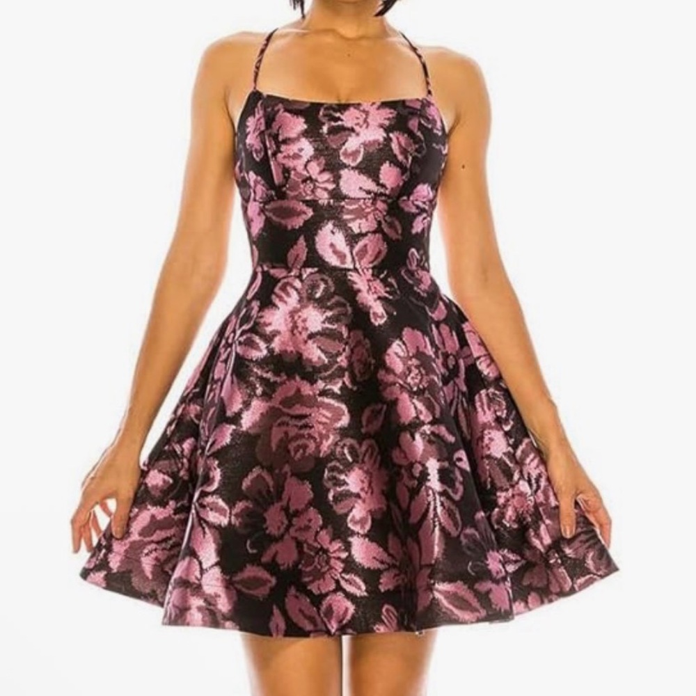 Jacquard Lace-Up Fit & Flare Dress